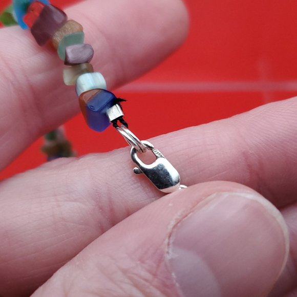 9 Inch 925 Sterling Silver Beautiful Many Colorful Stone Chips Ankle Bracelet - Picture 4 of 6